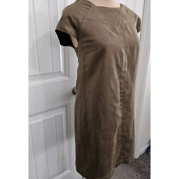 Zara Basic Faux Suede Brown Shift Dress Size M Lined Cap Sleeve Babydoll - Picture 2 of 9